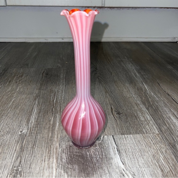 bimini lauscha Other - SOLD Vintage Bimini Lauscha Pink Swirl Fluted & Scalloped Vase - 8 Inch